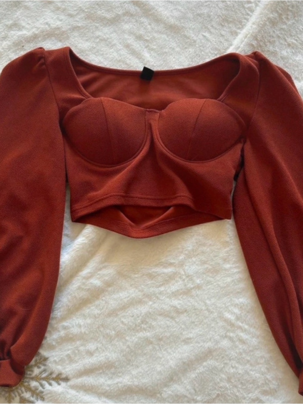 Rust Long-Sleeve Bustier Crop Top - Women